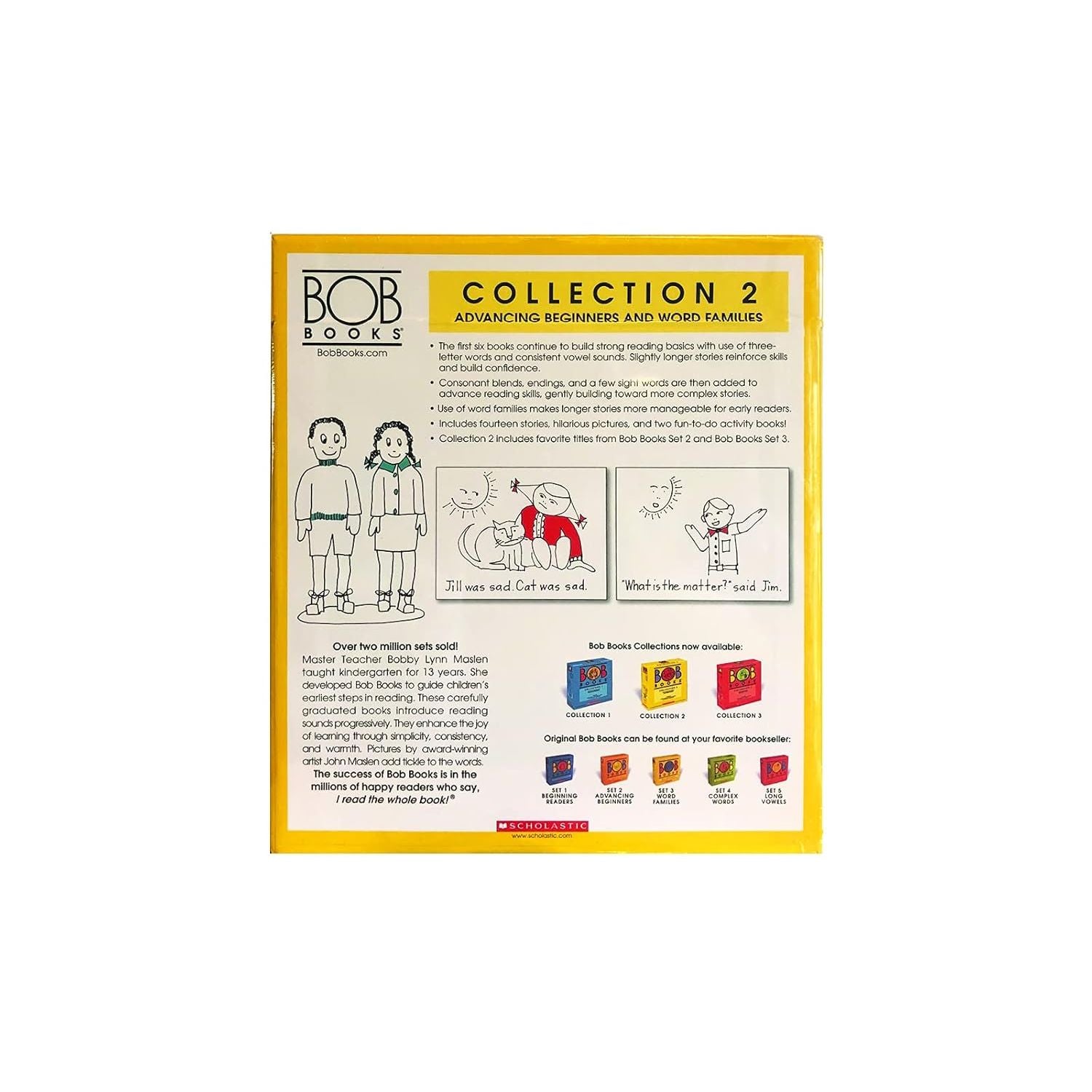 Bob Books Collection 2 individual paperback booklets showing Advancing Beginners and Word Families phonics stories