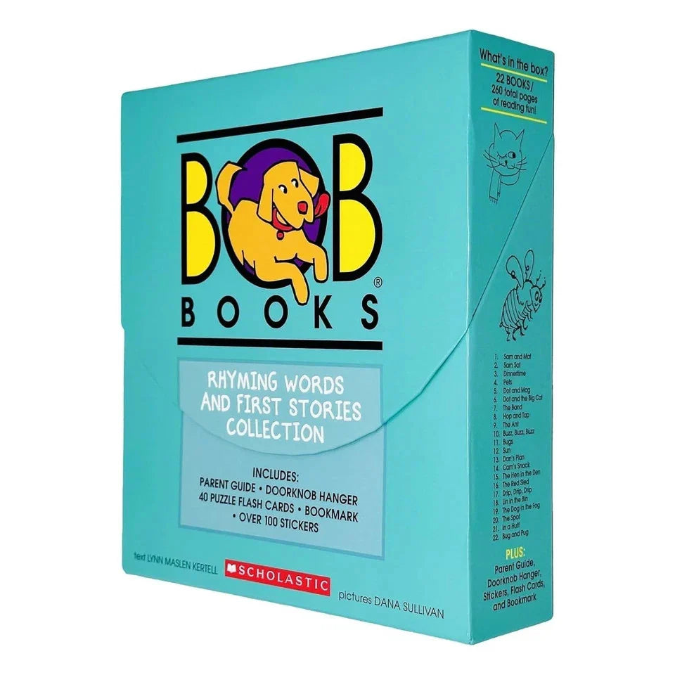 BOB Books Collection 6 First Stories and Rhyming Words paperback box set by Lynn Maslen Kertell, ages 3-5