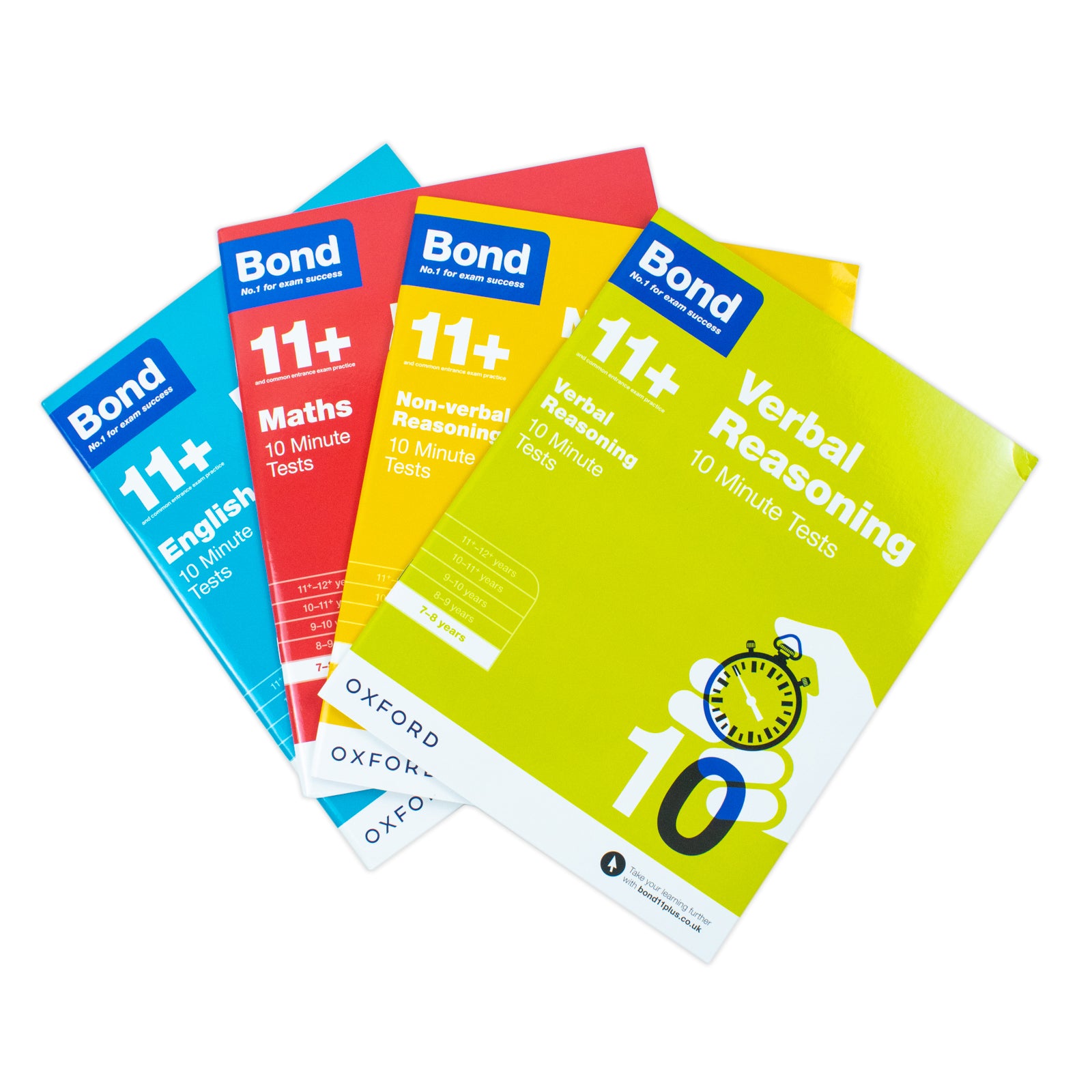 Bond 11+ 10 Minute Tests 4 book set for ages 7-8 - English, Maths, Verbal and Non-verbal Reasoning paperback