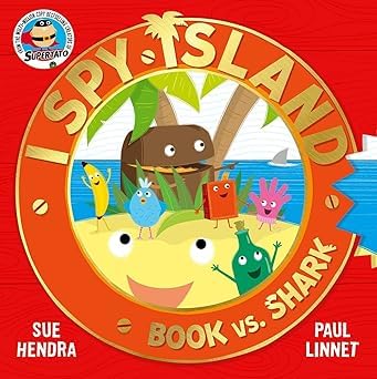Book vs. Shark paperback picture book cover by Sue Hendra and Paul Linnet, second title in the I Spy Island series