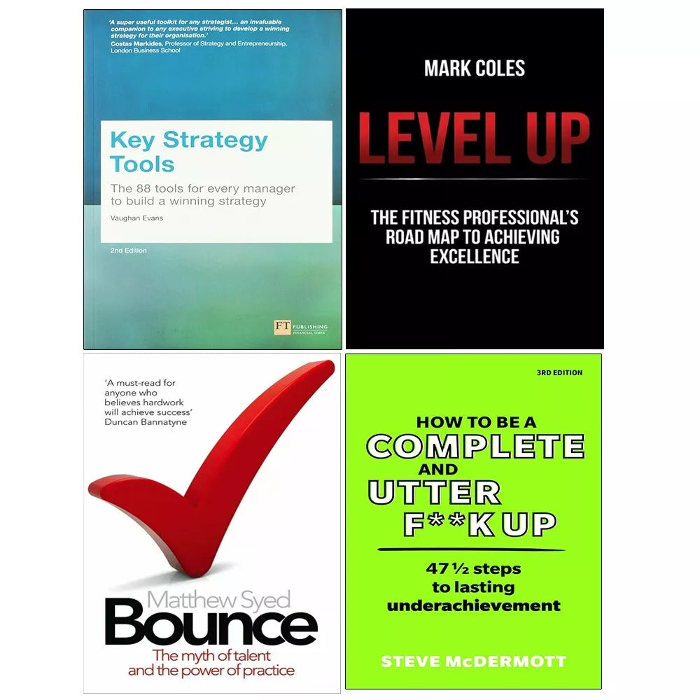 Bounce, Key Strategy Tools, Level Up and How to Be a Complete and Utter F**k Up - 4 book paperback business and self-development set