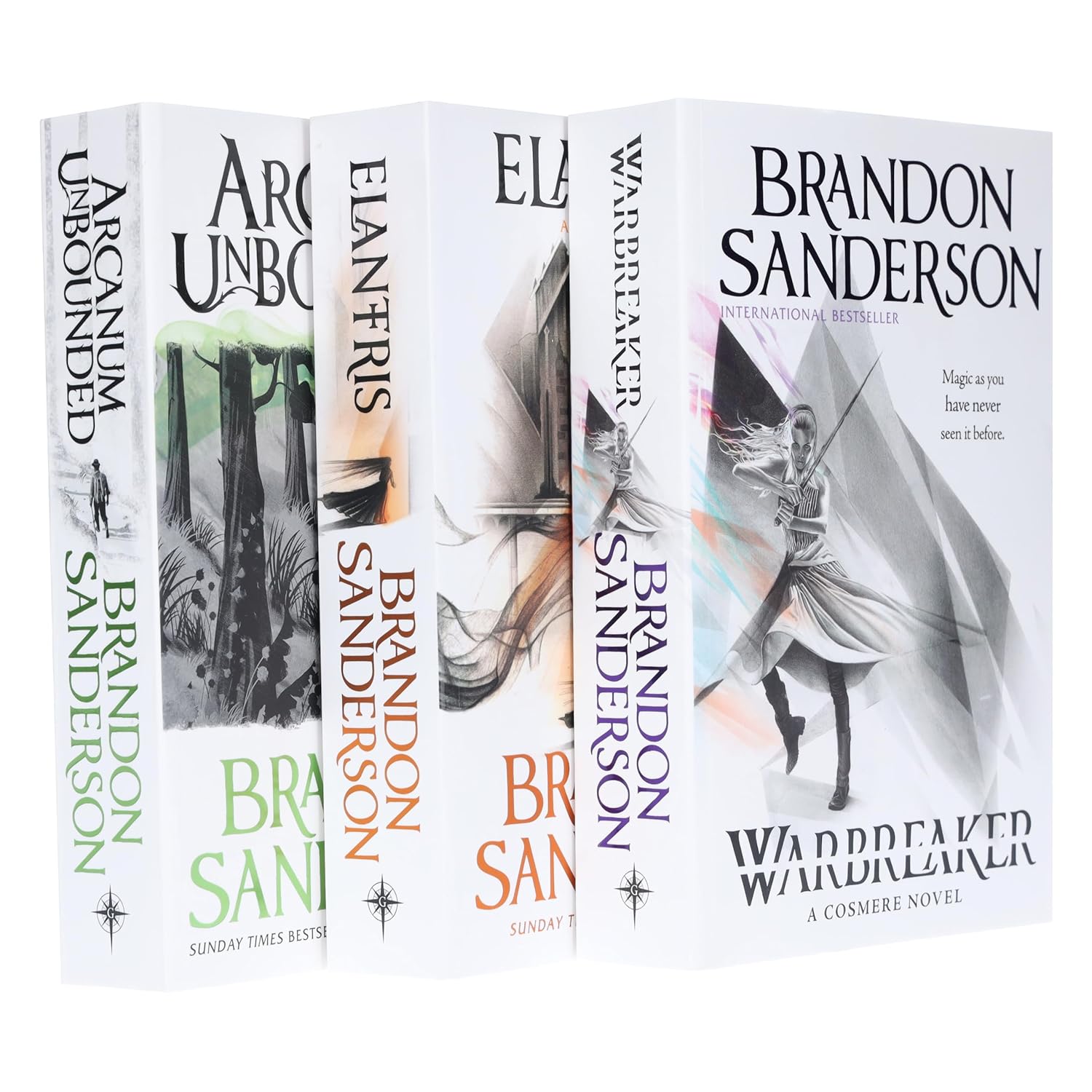 Brandon Sanderson Cosmere 3 Books Collection Set paperback back cover with book blurb