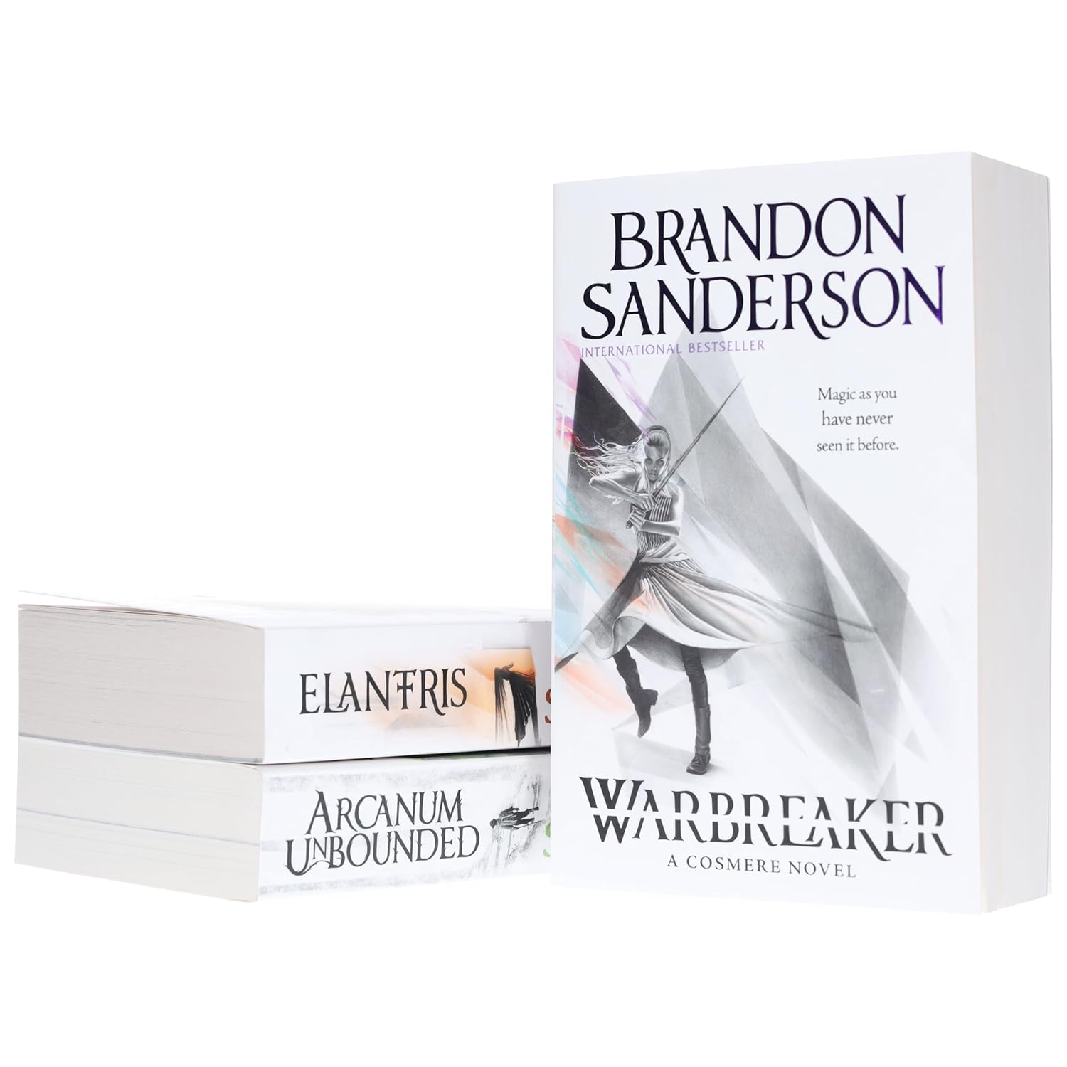 Brandon Sanderson Cosmere 3 Books Collection Set paperback - Arcanum Unbounded, Elantris and Warbreaker stacked together