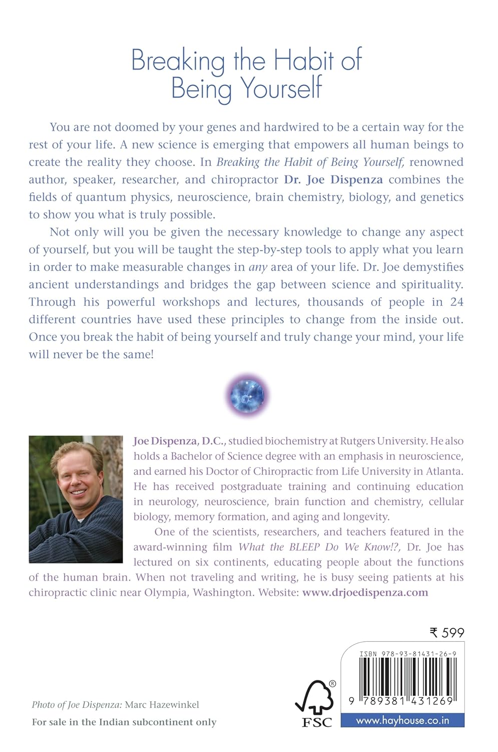 Breaking the Habit of Being Yourself by Dr Joe Dispenza - paperback book spine and cover detail