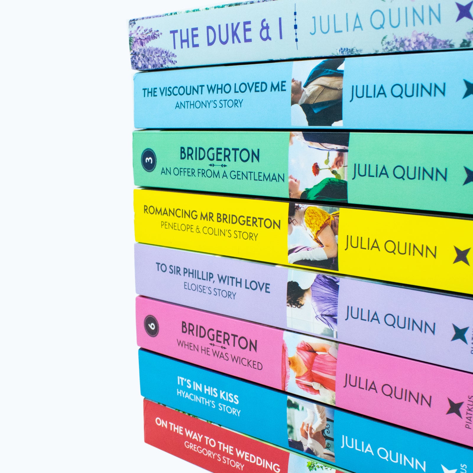 Bridgerton Family Series Books 1-8 Collection Set by Julia Quinn - Paperback - book covers laid out