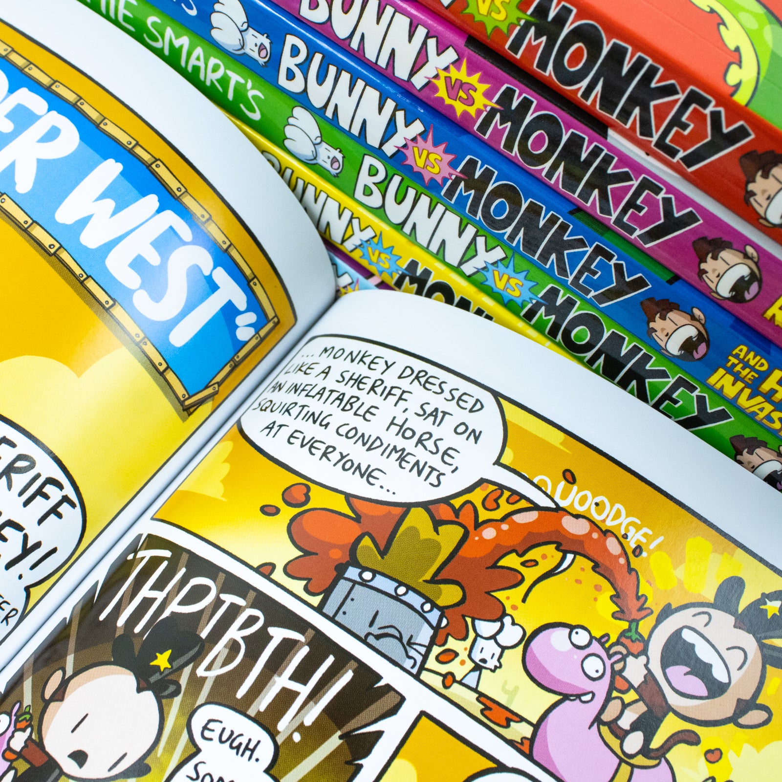 Spines of the Bunny vs Monkey 7 book paperback collection set by Jamie Smart