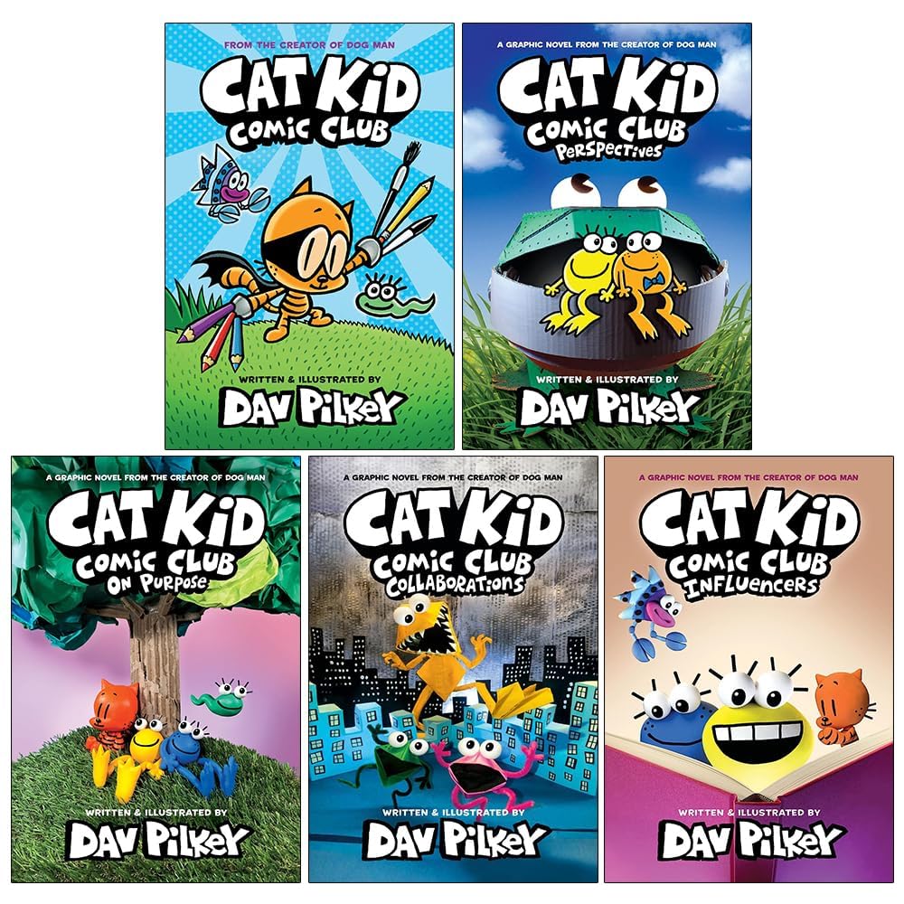 Cat Kid Comic Club Series Collection by Dav Pilkey - complete 5-book graphic novel set for children ages 7-10