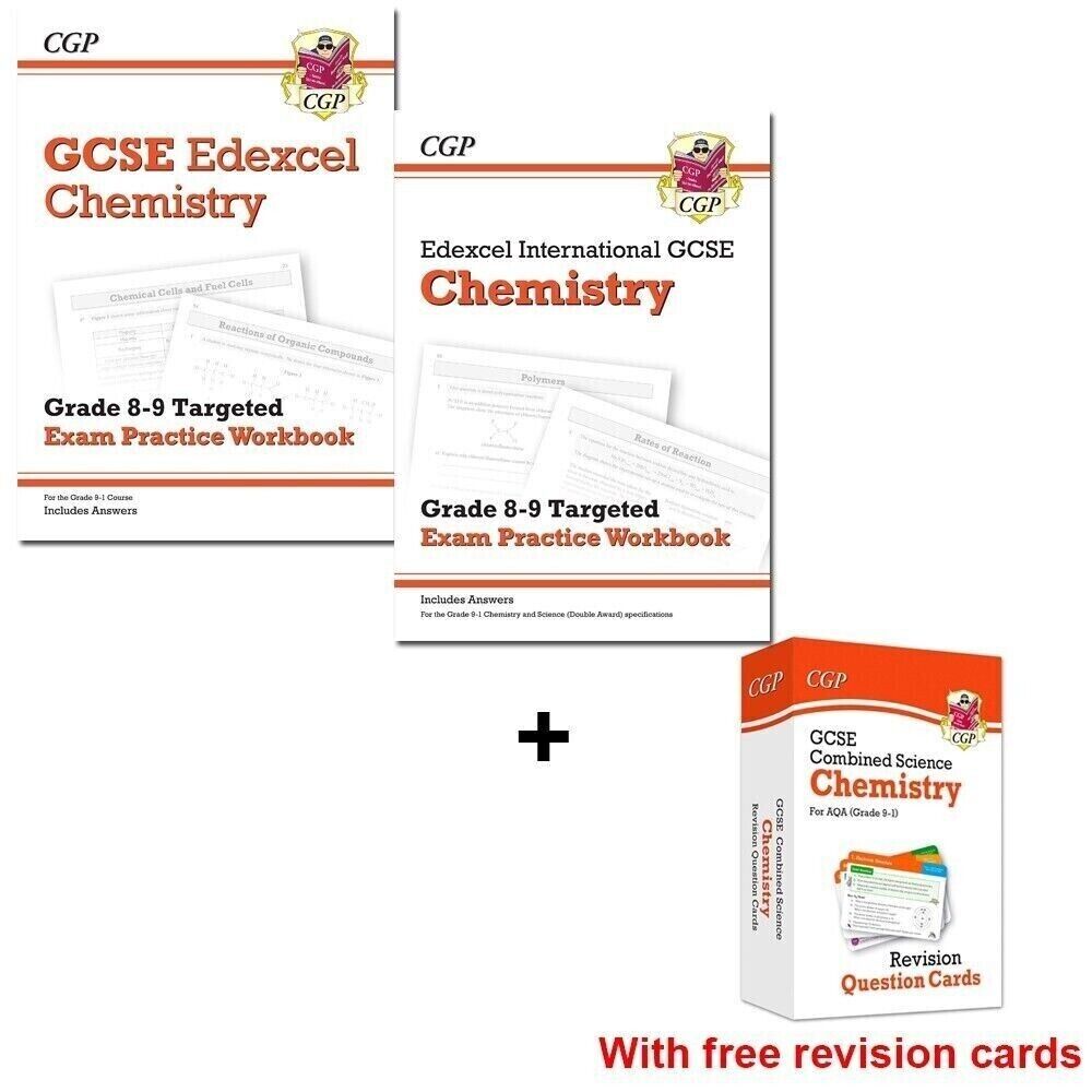 CGP GCSE Edexcel Chemistry Grade 8-9 Targeted Exam Practice Workbook Set - 2 paperback workbooks plus free 63-card revision pack, Ages 14-16
