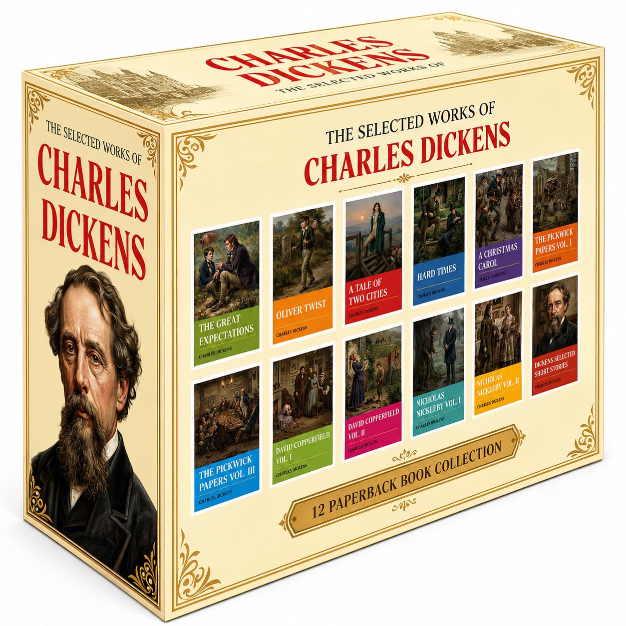 Charles Dickens paperback collection featuring Great Expectations and Oliver Twist
