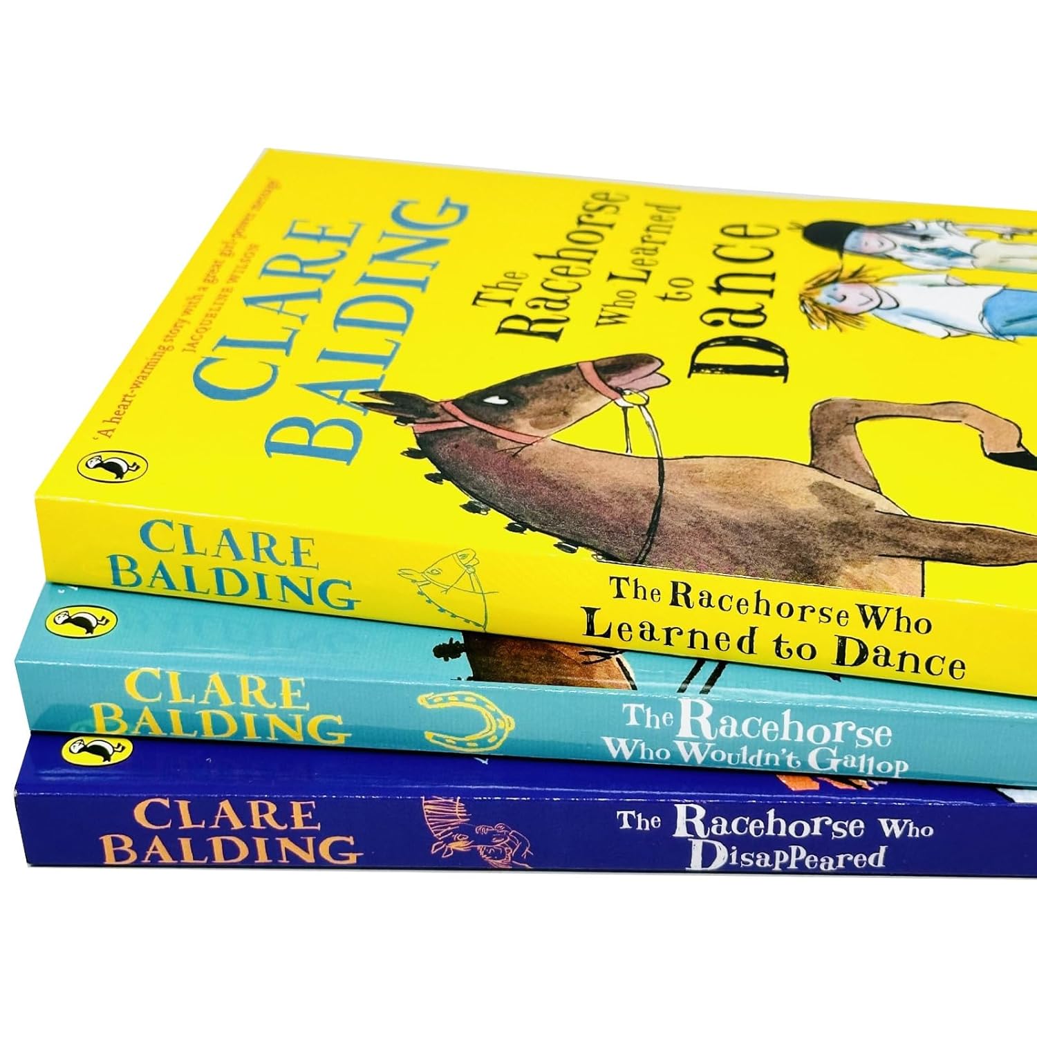 Charlie Bass Racehorse Series by Clare Balding - 3 paperback books stacked, childrens horse adventure stories