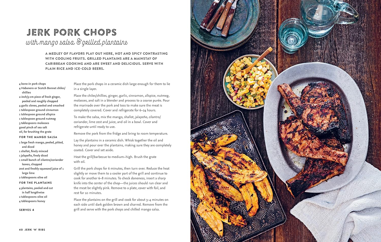 Chef Tee's Caribbean Kitchen hardback cookbook - inside page showing vibrant Caribbean recipe and photography