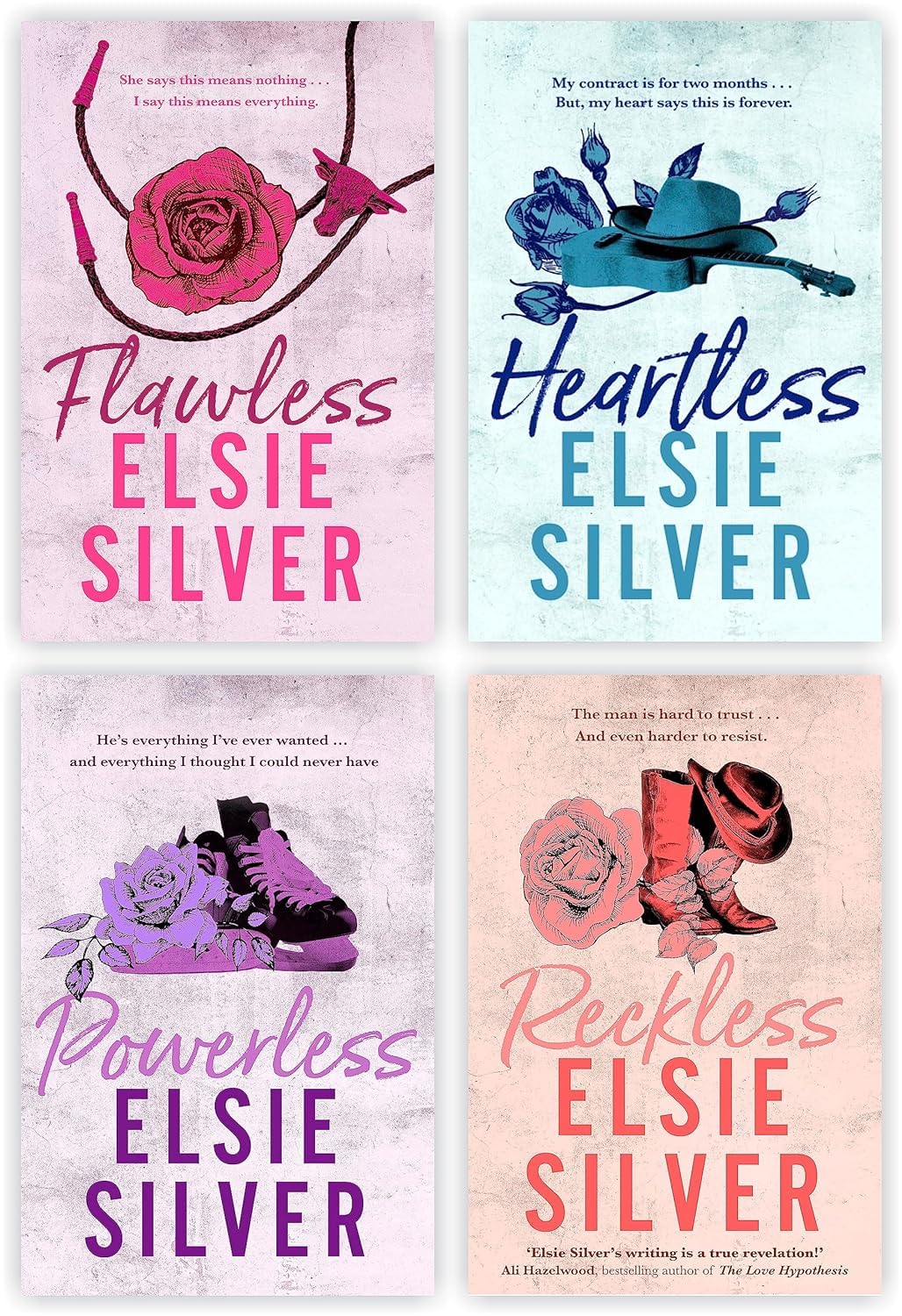 Chestnut Springs Series by Elsie Silver 4 Book Paperback Collection Set - Flawless, Heartless, Powerless, Reckless