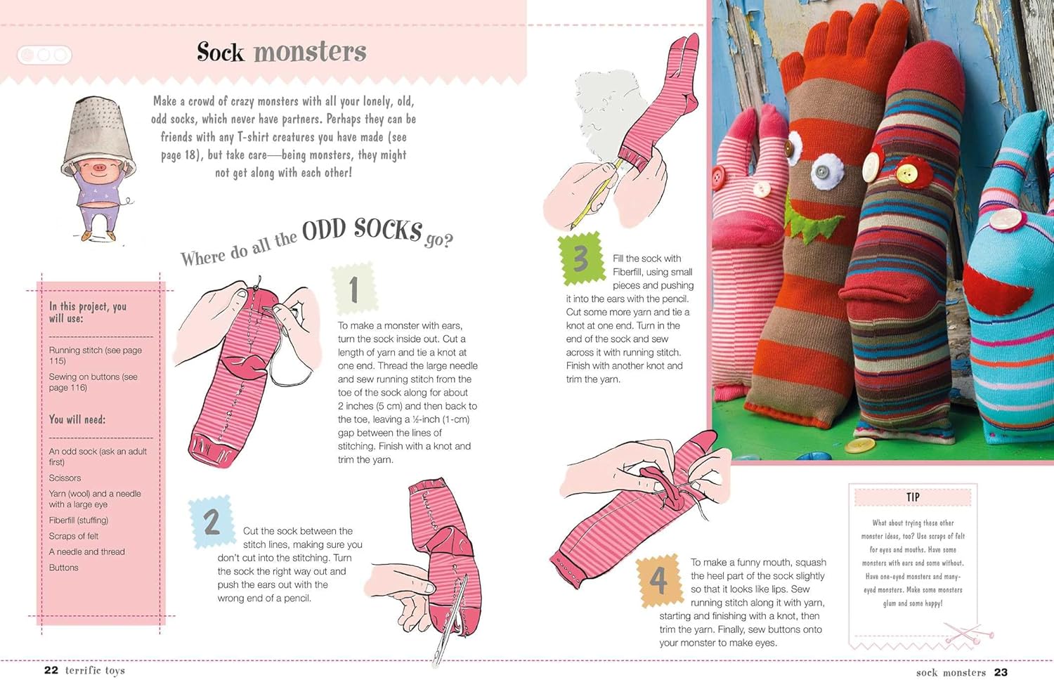 Inside page of Children's Learn to Sew Book showing sewing projects for kids aged 7 and up