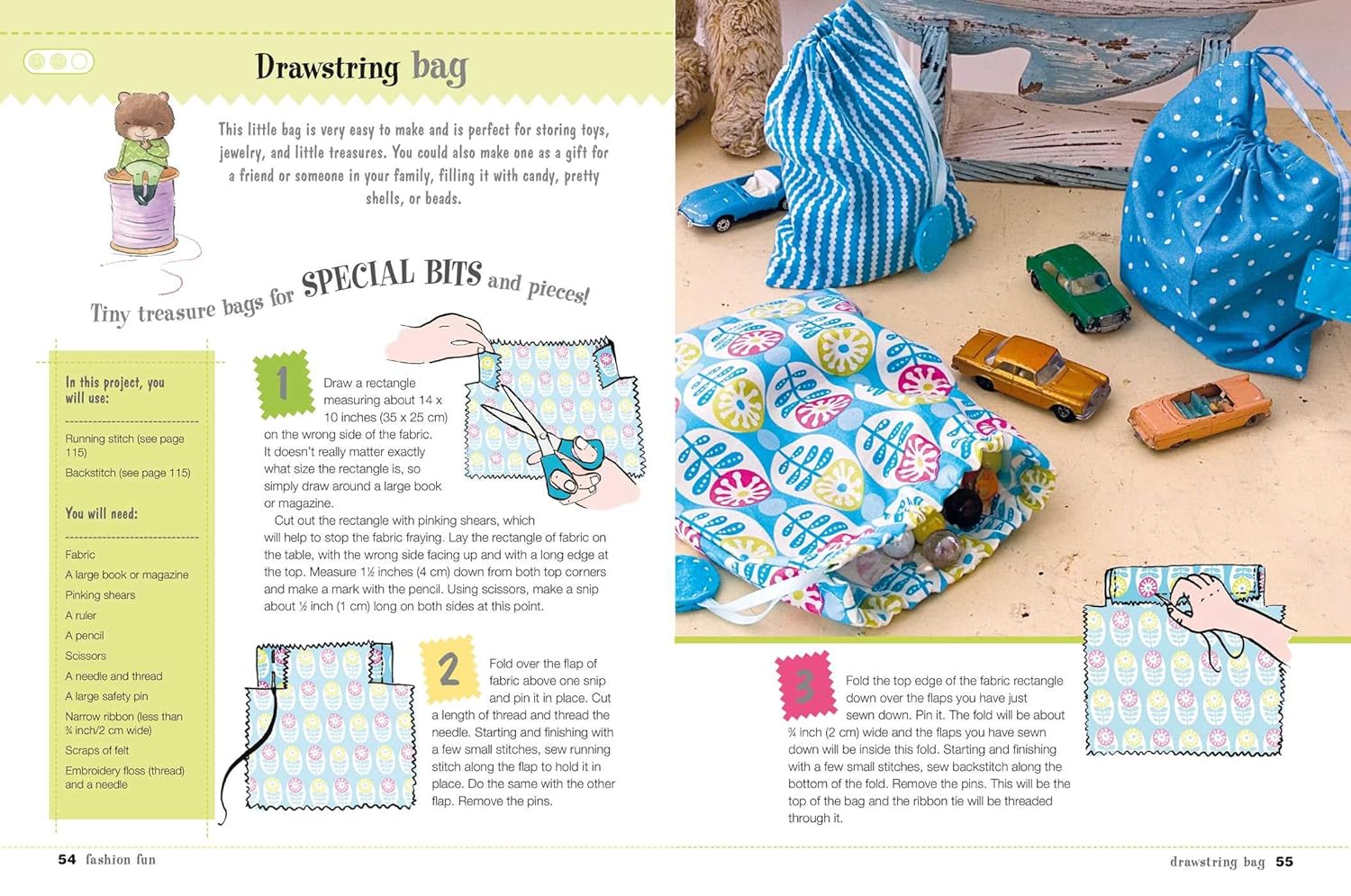 Step-by-step sewing project illustrations from Children's Learn to Sew Book by Susan Akass