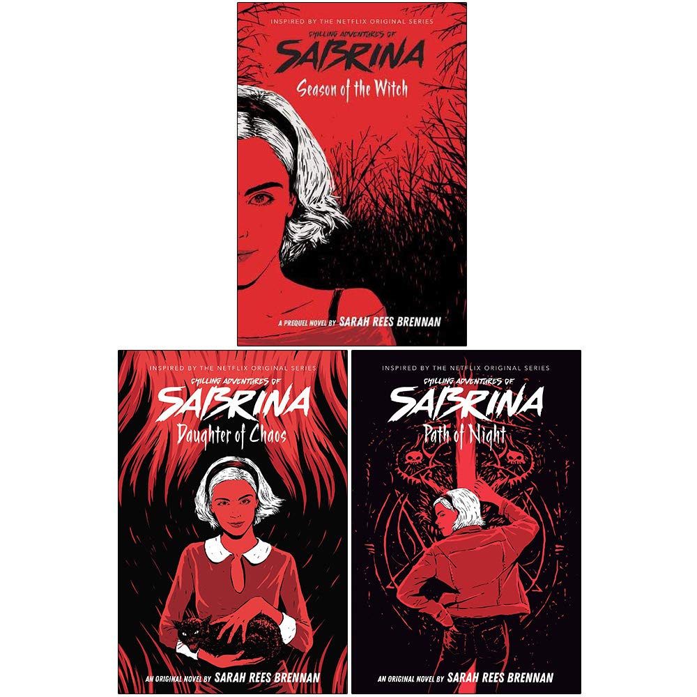 Close-up of Season of the Witch, Daughter of Chaos and Path of Night paperback books by Sarah Rees Brennan
