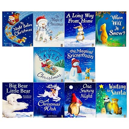 Back cover of the 10-book Children's Christmas Storybook Collection paperback set from Little Tiger, ages 3-5