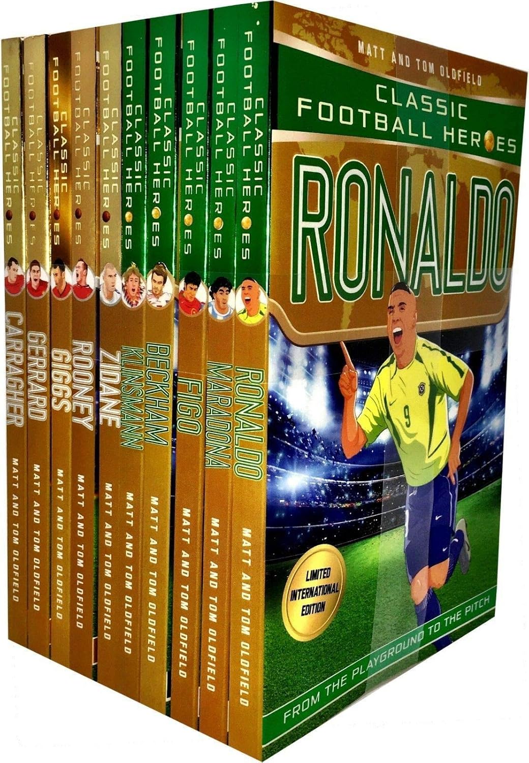 Classic Football Heroes 10 Book Set - Ronaldo, Maradona, Figo, Beckham, Klinsmann, Zidane, Rooney, Giggs, Gerrard, Carragher - Paperback Covers