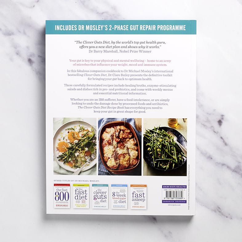The Clever Guts Recipe Book by Dr Clare Bailey - paperback back cover with recipe details