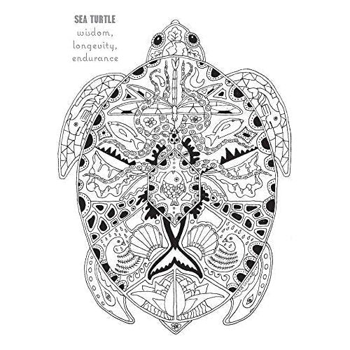 Inside pages of Colour Yourself to Calmness Postcard Book showing hand-drawn animal postcards by Sue Coccia