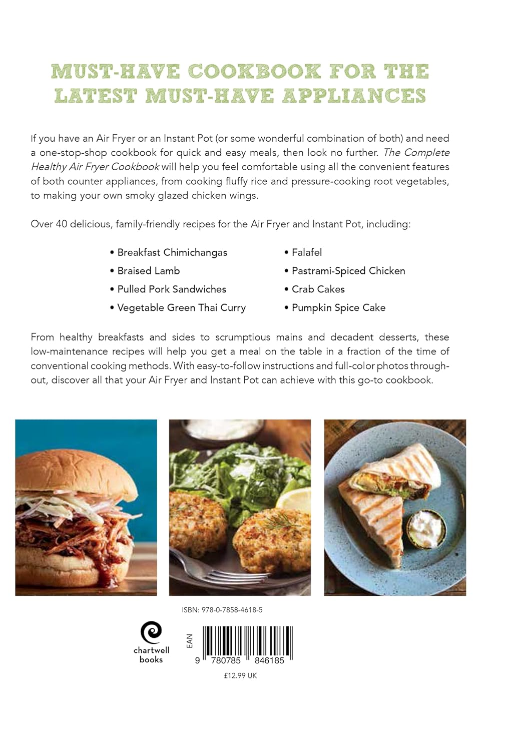 The Complete Healthy Air Fryer Cookbook - back cover showing recipe details, paperback edition