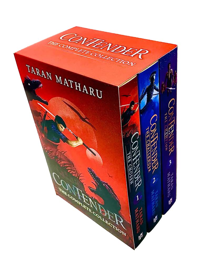 Paperback covers of The Chosen, The Challenger and The Champion from the Contender series by Taran Matharu