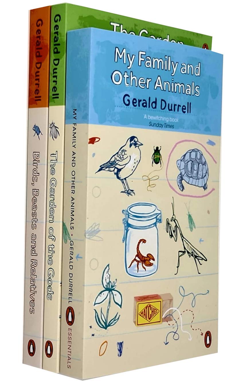 The Corfu Trilogy 3 Books Collection Set by Gerald Durrell - paperback front cover showing My Family and Other Animals, Birds Beasts and Relatives, and The Garden of the Gods
