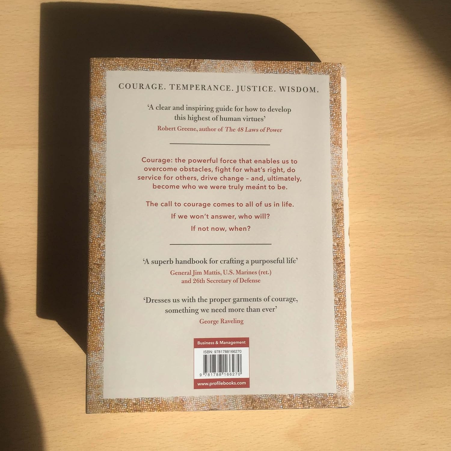 Courage Is Calling by Ryan Holiday - Stoic Virtues Series hardback book, back cover and blurb