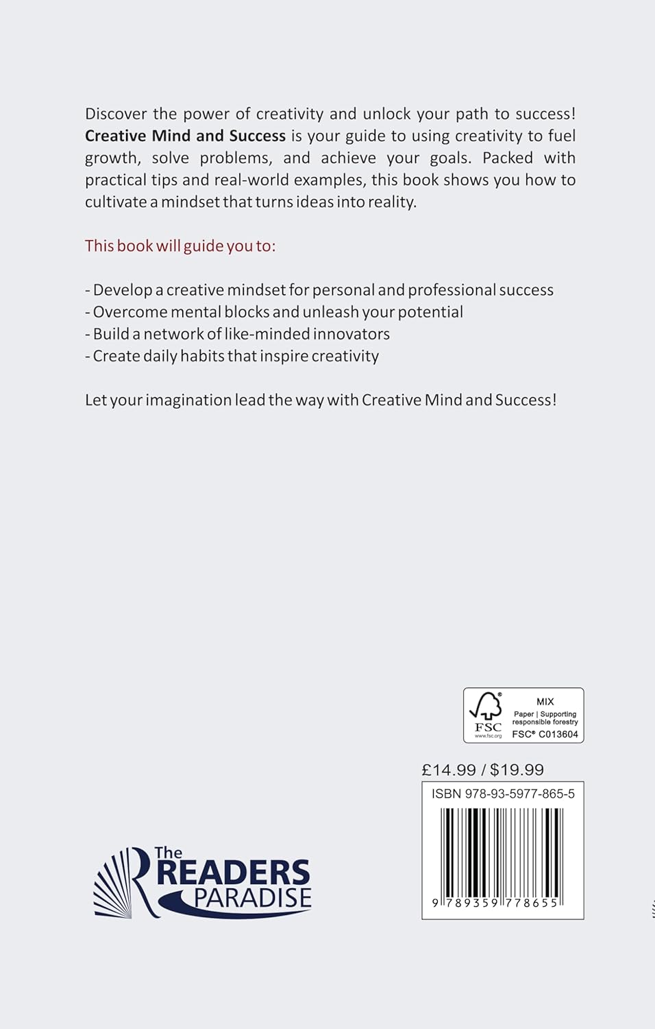 Creative Mind And Success by Ishi Macay - paperback self-help book back cover