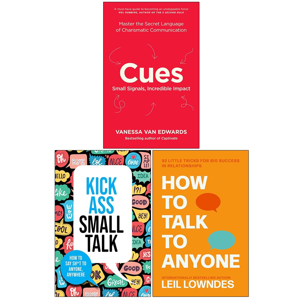 Cues, Kick Ass Small Talk and How to Talk to Anyone 3 book paperback collection set front cover