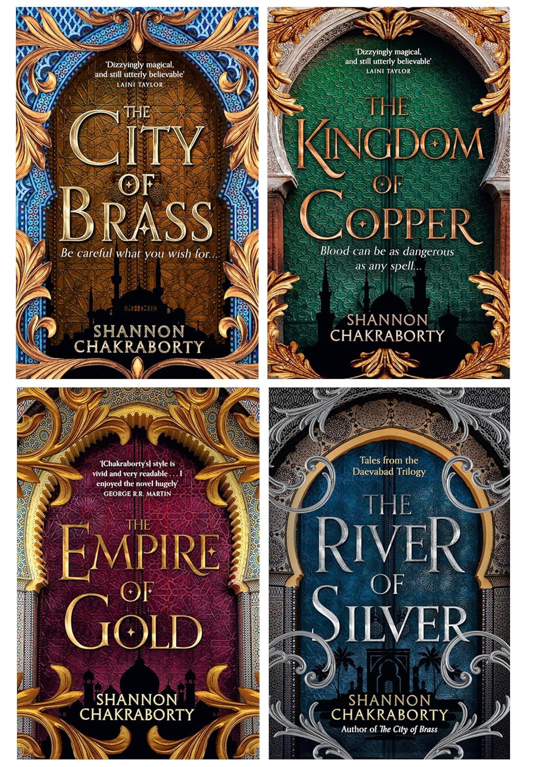 The Daevabad Trilogy 4 Books Collection Set by S. A. Chakraborty - City of Brass, Kingdom of Copper, Empire of Gold, River of Silver - Paperback fantasy fiction set