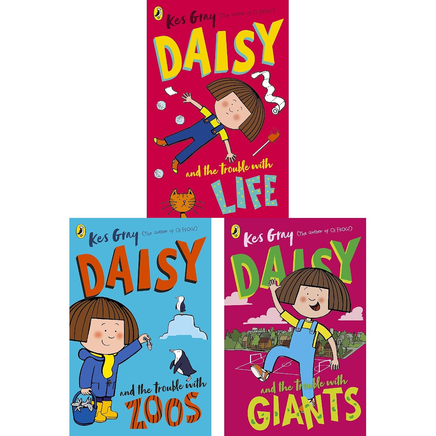 Daisy and the Trouble with Burglars and Sports Day paperback covers, Kes Gray Daisy series