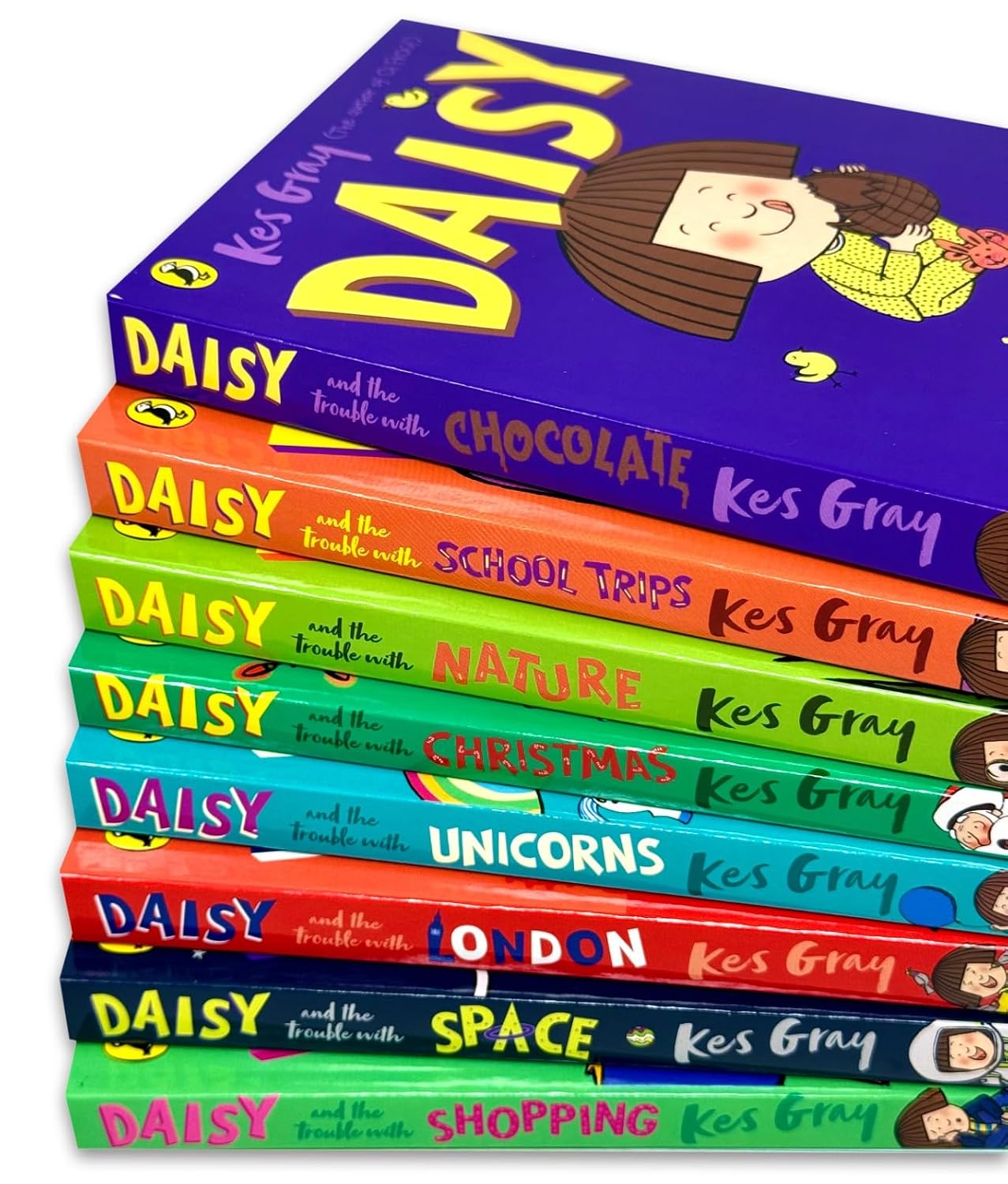 Daisy and the Trouble with Christmas, Unicorns and London paperback covers by Kes Gray