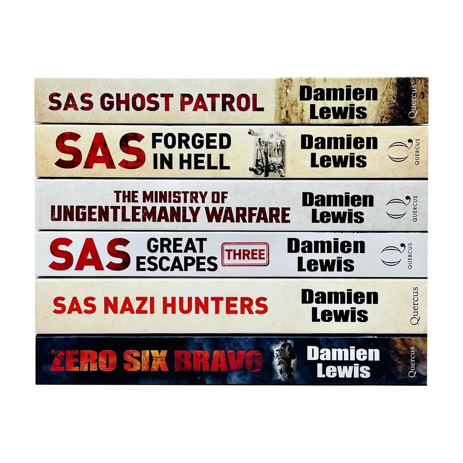 Damien Lewis Collection 6 Books Set paperback covers including SAS Great Escapes Three, SAS Nazi Hunters and Zero Six Bravo