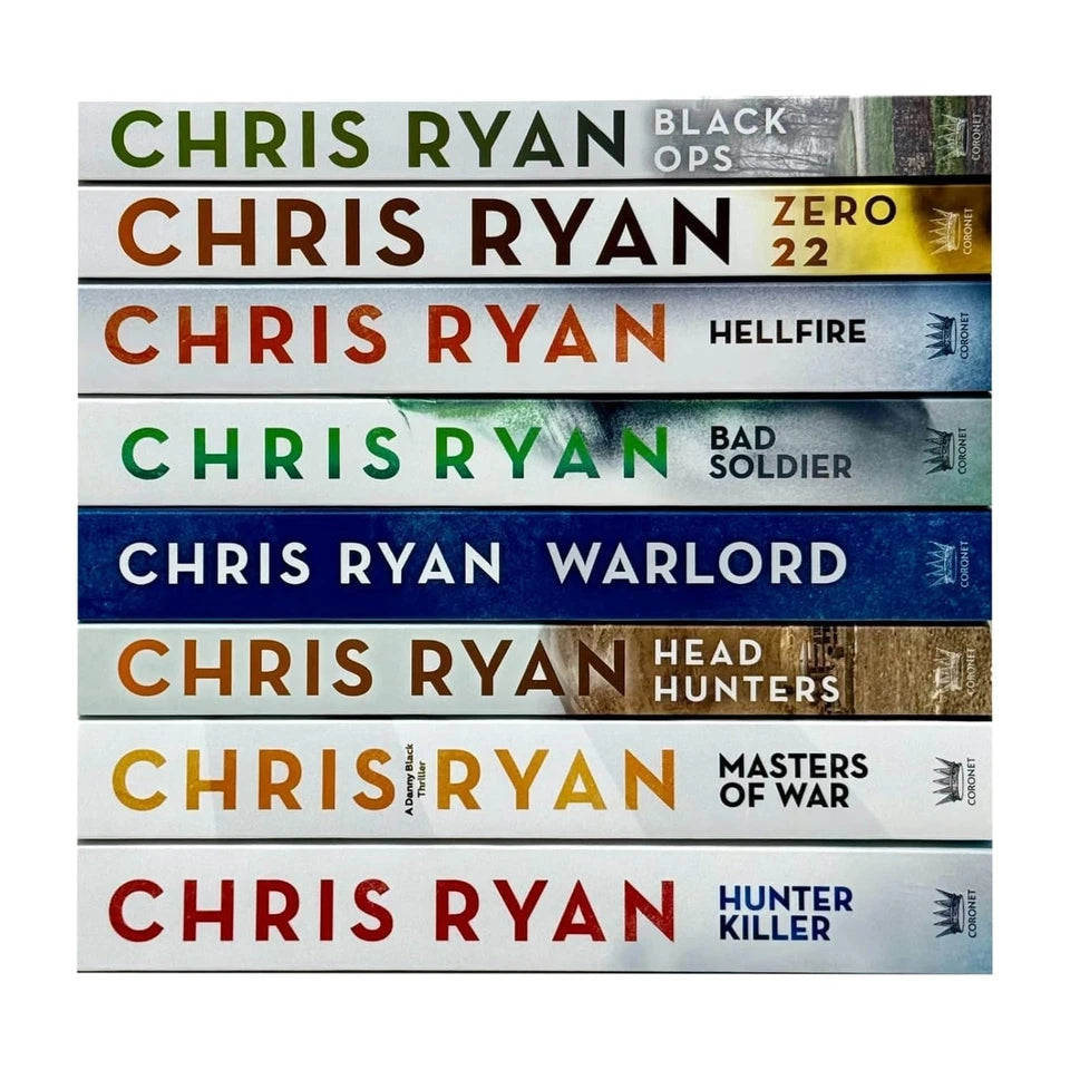 Danny Black Series by Chris Ryan 8 book paperback set showing Masters of War, Hunter Killer, Hellfire and more