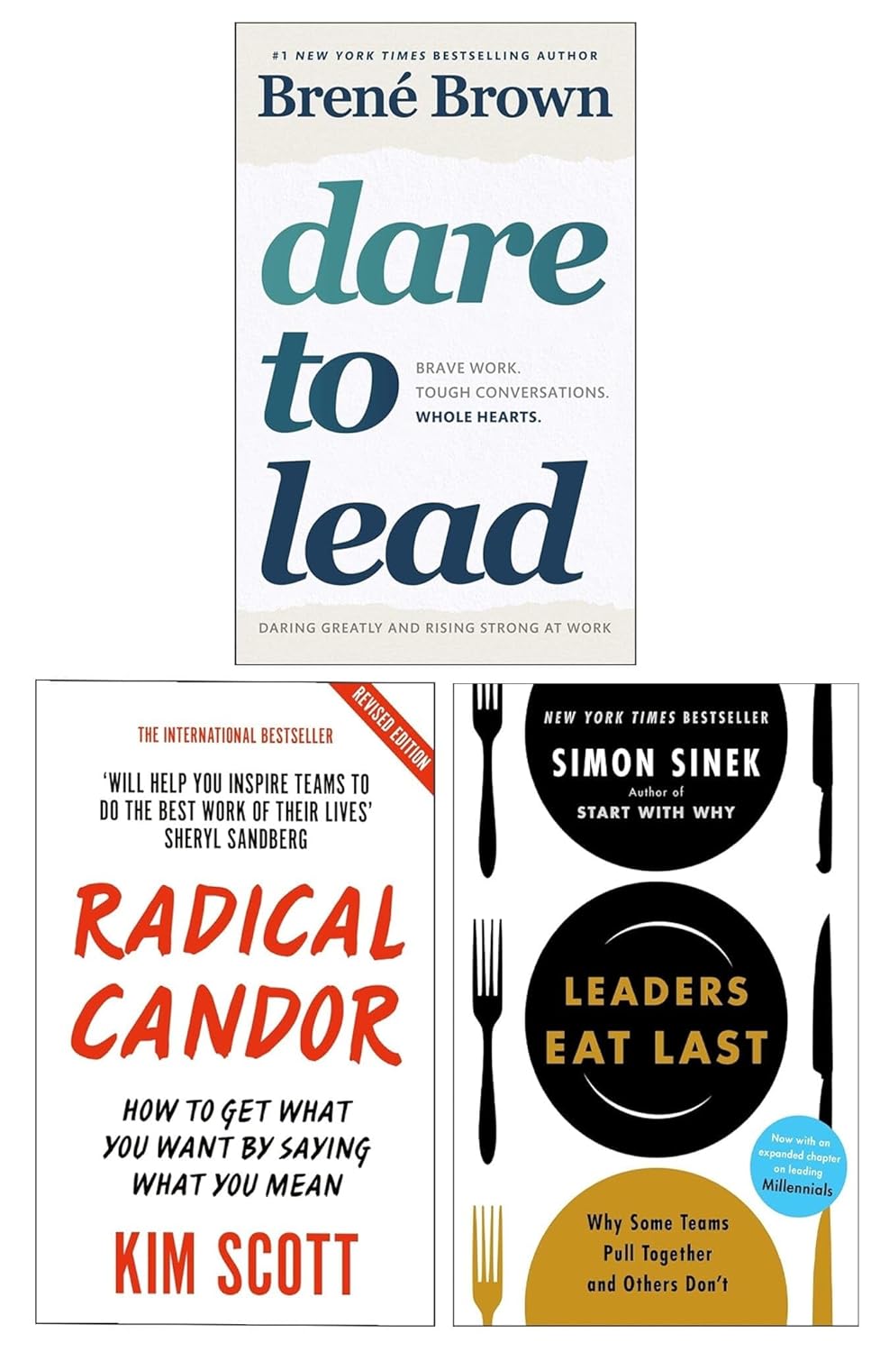 Dare to Lead, Radical Candor & Leaders Eat Last 3 Books Collection Set by Brené Brown, Kim Scott and Simon Sinek - Paperback