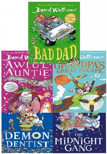 David Walliams 5 Books Collection Set paperback cover - Midnight Gang, Bad Dad, Grandpa's Great Escape, Awful Auntie, Demon Dentist
