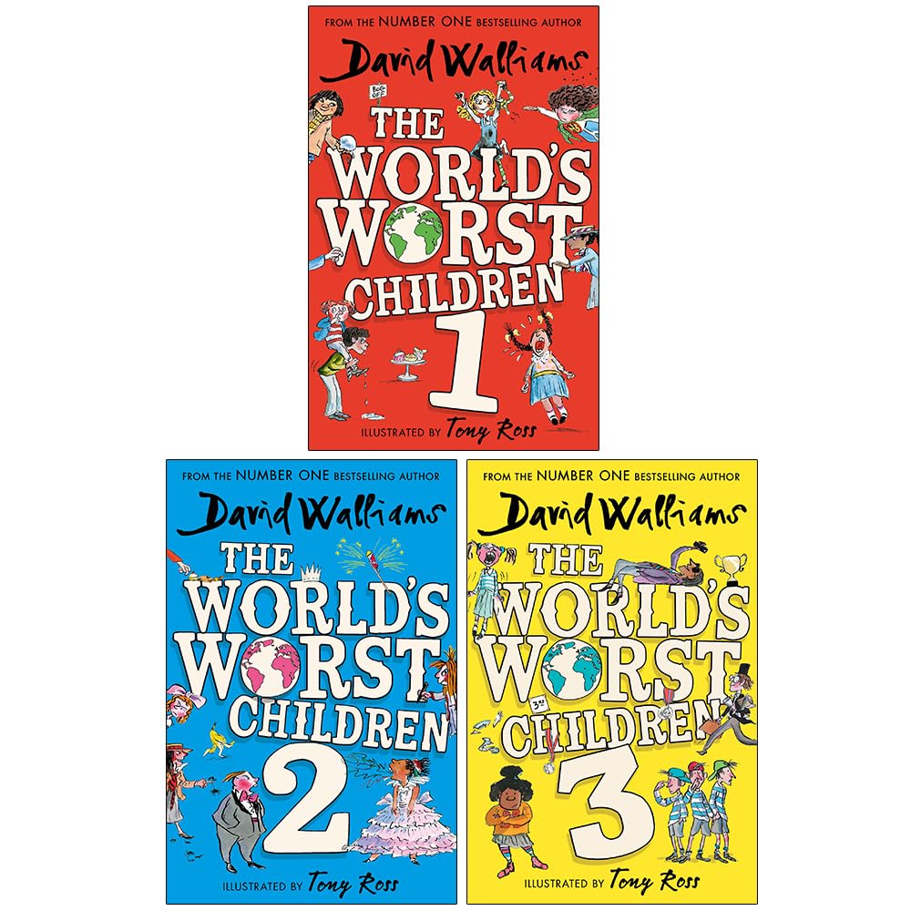 The World's Worst Children, The World's Worst Children 2 and 3 paperback covers by David Walliams