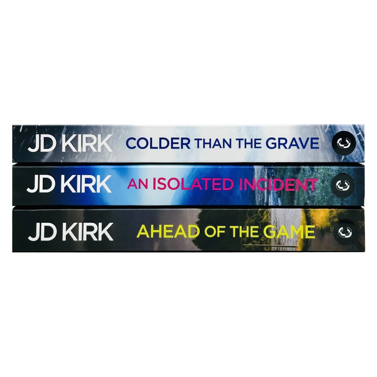 DCI Logan Crime Thrillers 10-12 by JD Kirk - brand new paperback books stacked, Scottish Highlands crime series