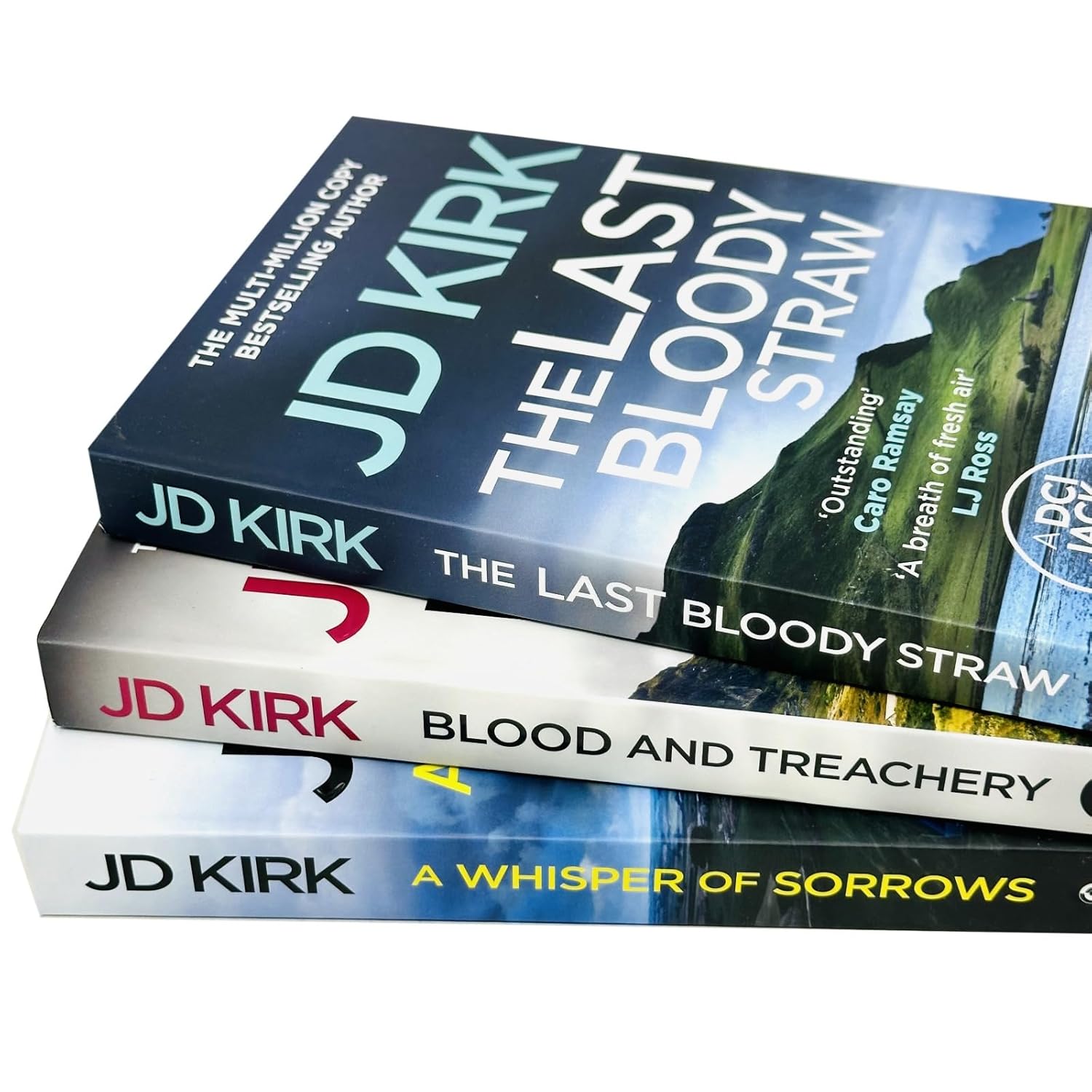 DCI Logan 3 book paperback collection by JD Kirk - Blood and Treachery, A Whisper of Sorrows, The Last Bloody Straw