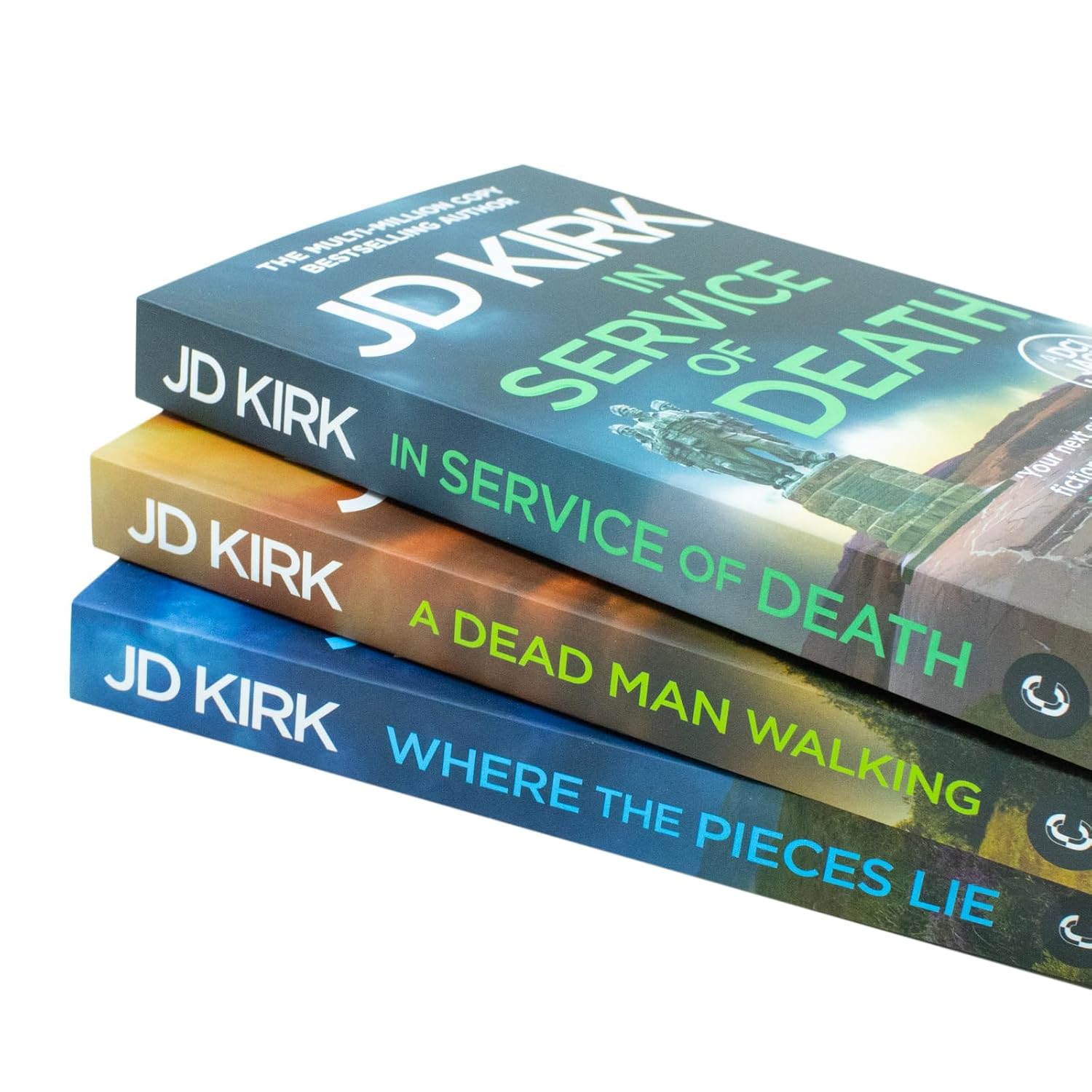 Close up of the three paperback covers in the DCI Logan Crime Thrillers 3 Book Set by JD Kirk
