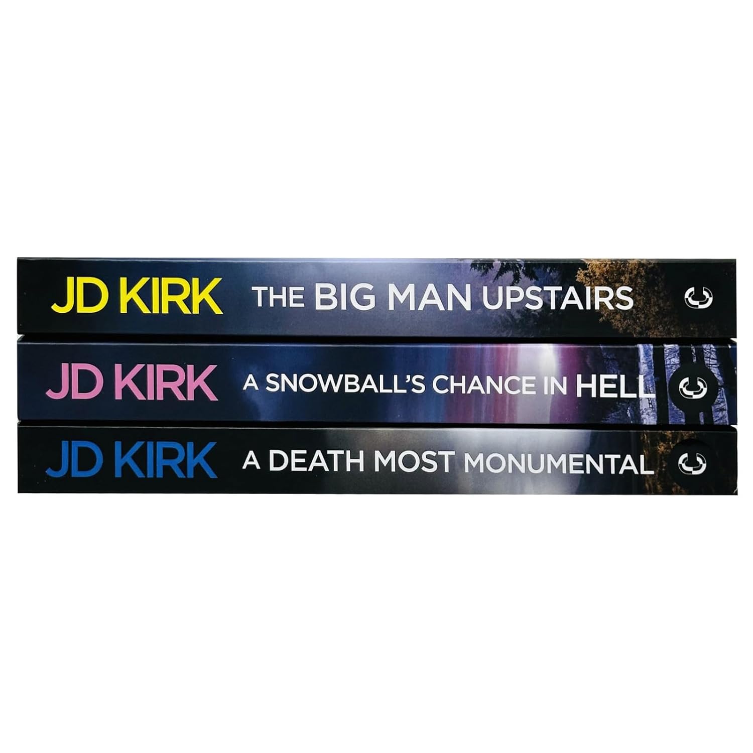 Close-up of DCI Logan Crime Thrillers 7-9 paperback books by JD Kirk, Scottish crime thriller collection