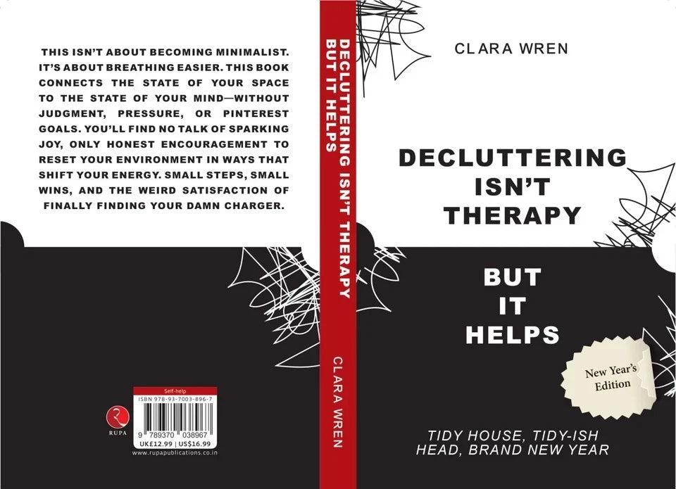 Decluttering Isn't Therapy But It Helps by Clara Wren - back cover with book description