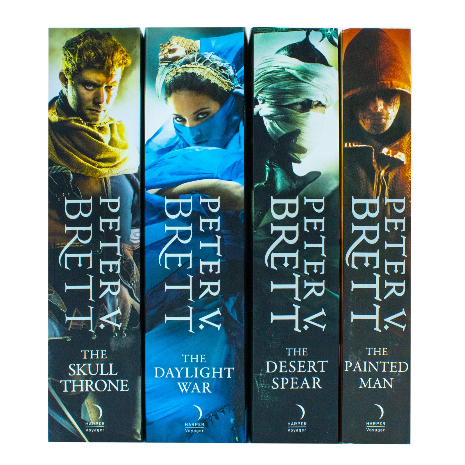 Demon Cycle Fantasy Collection Set by Peter V. Brett - close up of paperback book spines