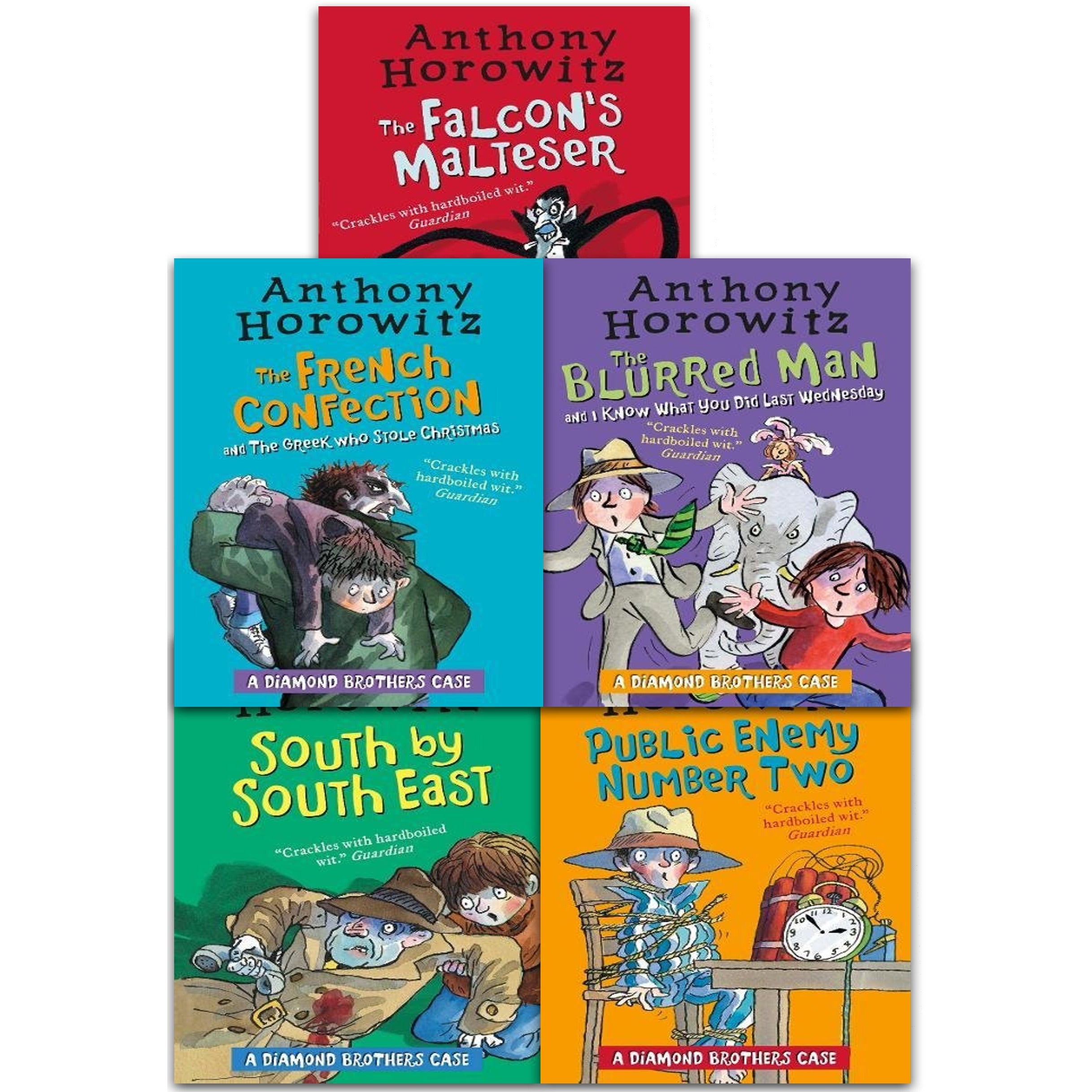 Diamond Brothers 5 book paperback set by Anthony Horowitz showing all five book covers