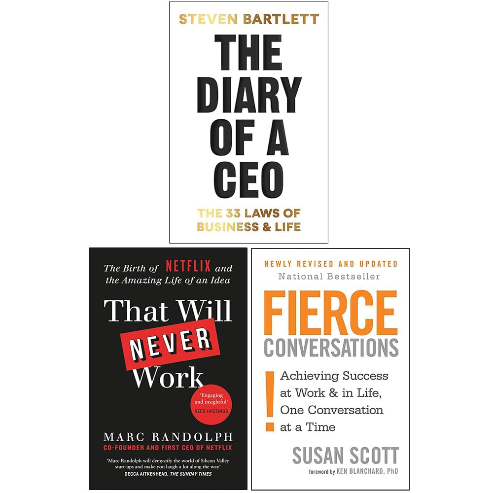 The Diary of a CEO, That Will Never Work and Fierce Conversations 3 book paperback set for entrepreneurs and business leaders