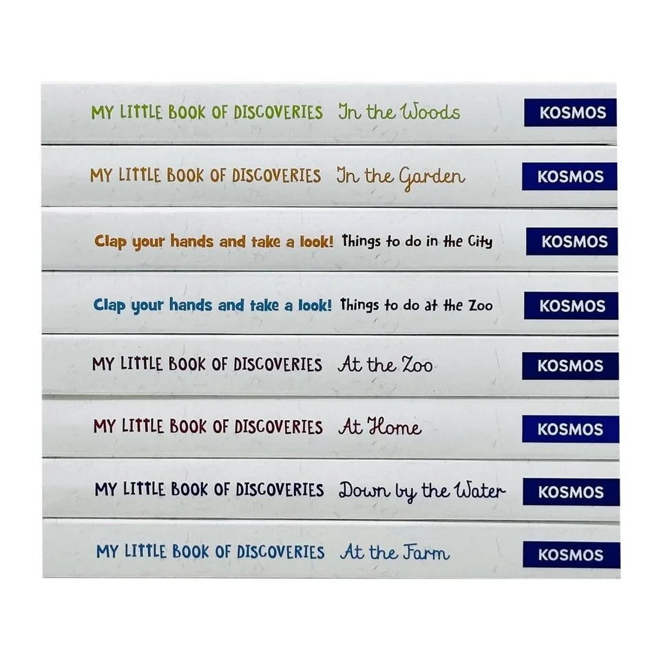 Inside pages of Discover Animals board books showing animal guessing illustrations by Regina Schwarz