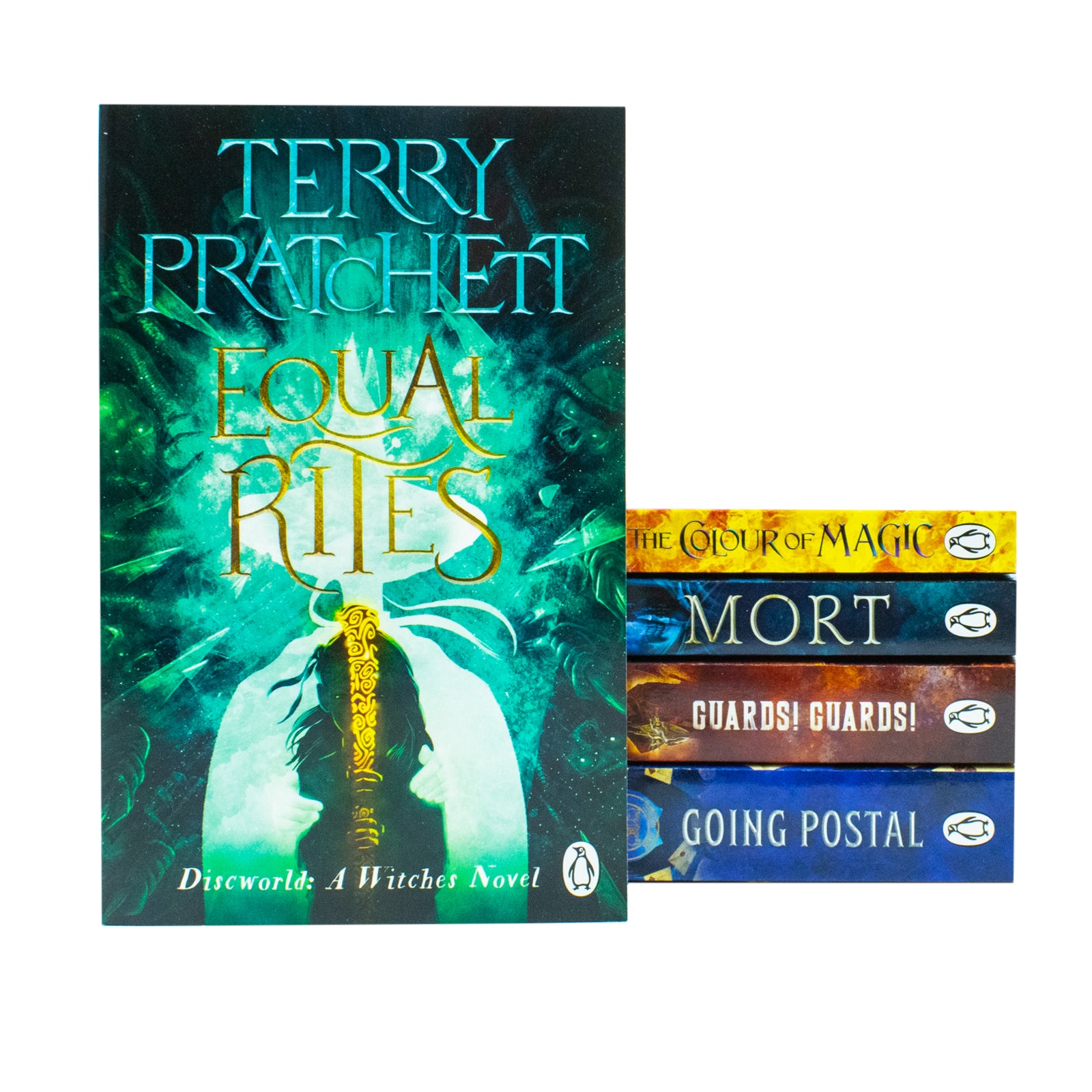 Terry Pratchett Discworld 5 Books Collection Set paperback - spines and titles detail