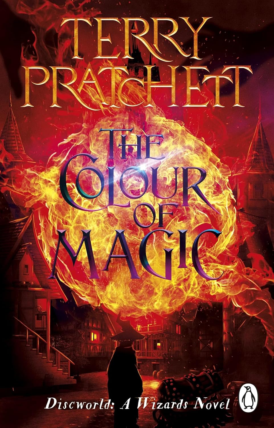 Terry Pratchett Discworld paperback collection set arranged to show all five book covers