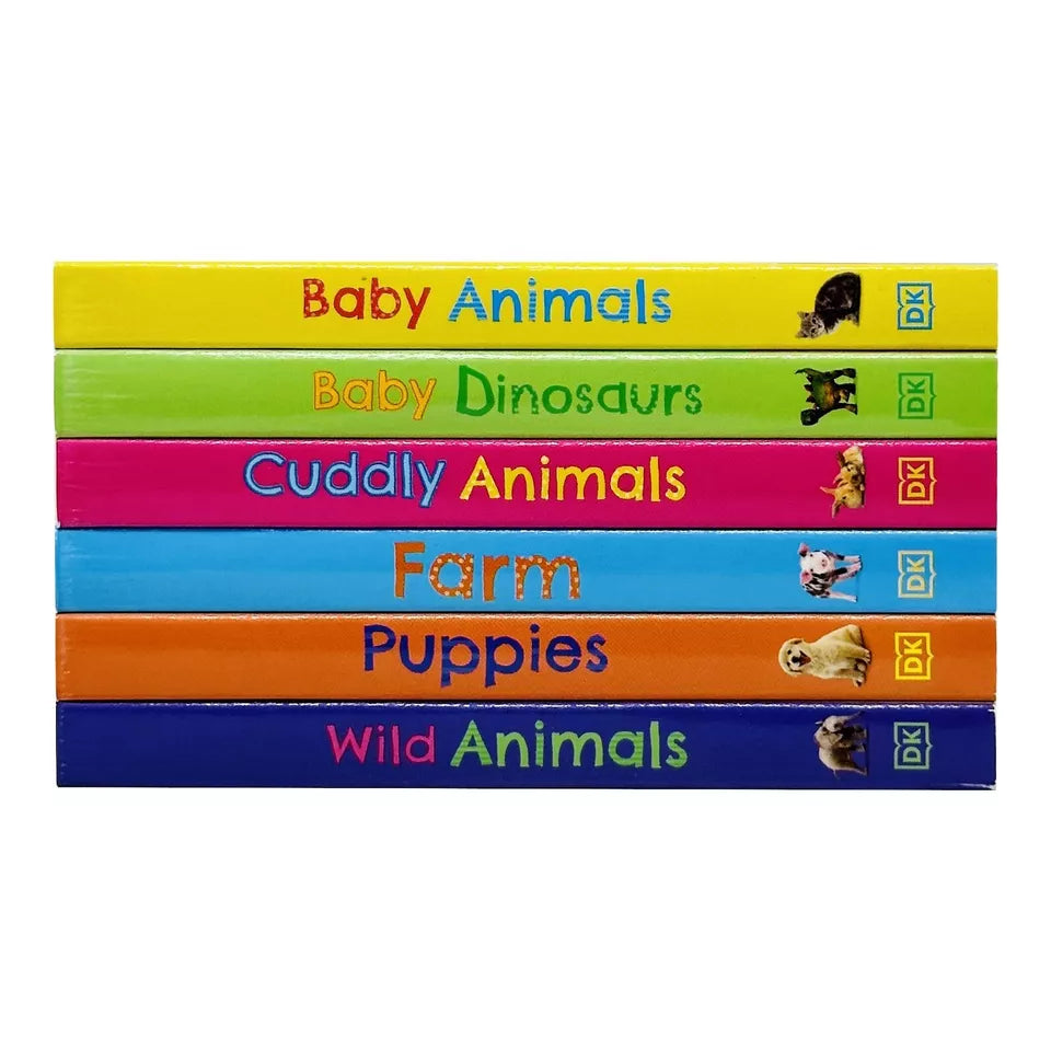 DK My Animal World 6 board books box set open showing Cuddly Animals and other titles