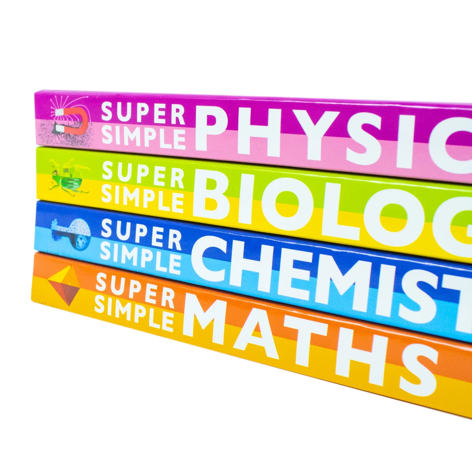 DK Super Simple Study Guide paperback books showing Maths, Biology, Physics and Chemistry covers